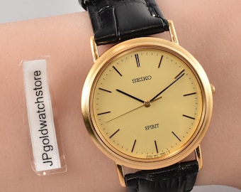Reloj de cuarzo vintage Seiko Spirit para hombre, tono dorado, auténtico de Japón.