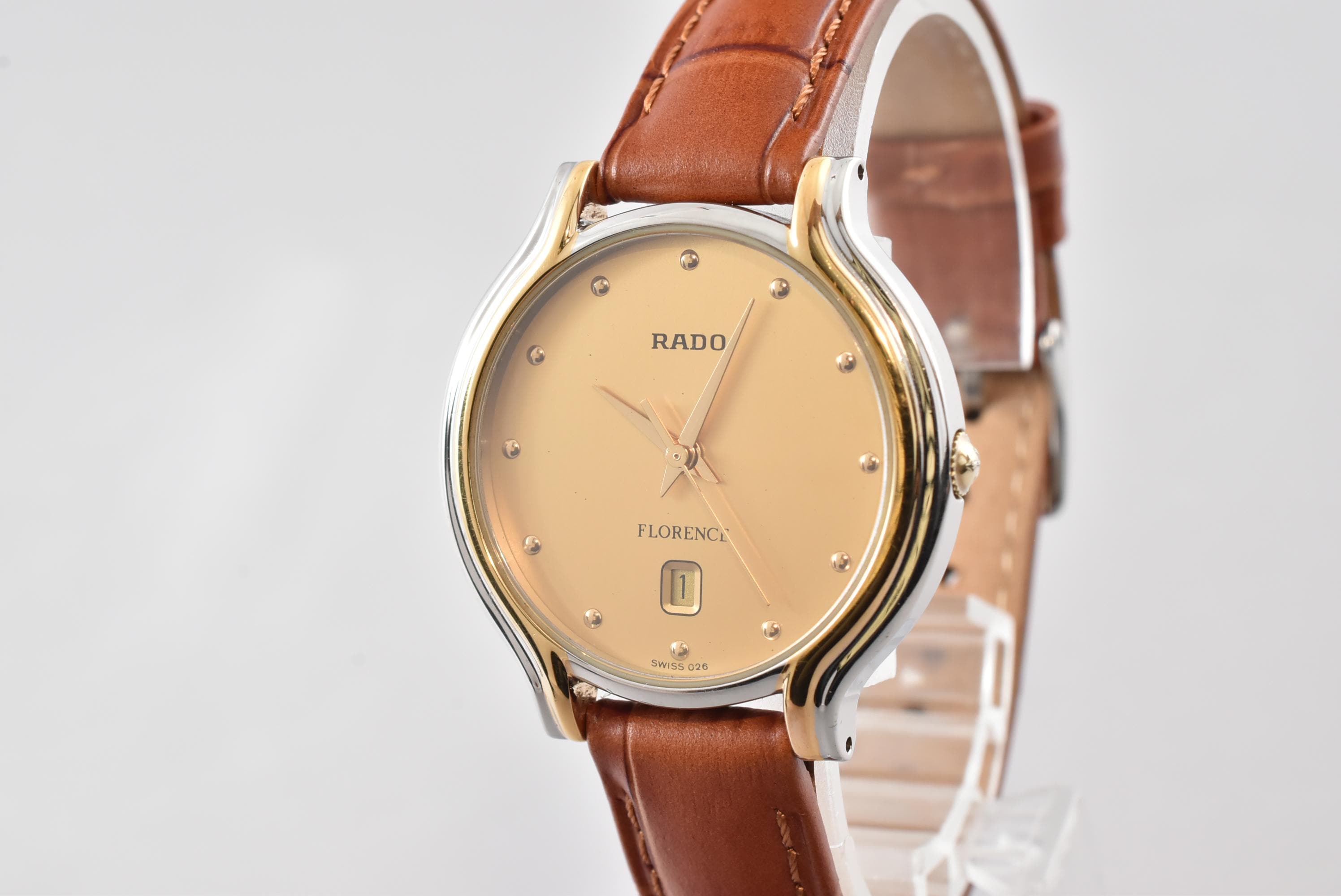 Vintage 1990s Rado Florence Watch With Gift Box | Gold Dial Swiss