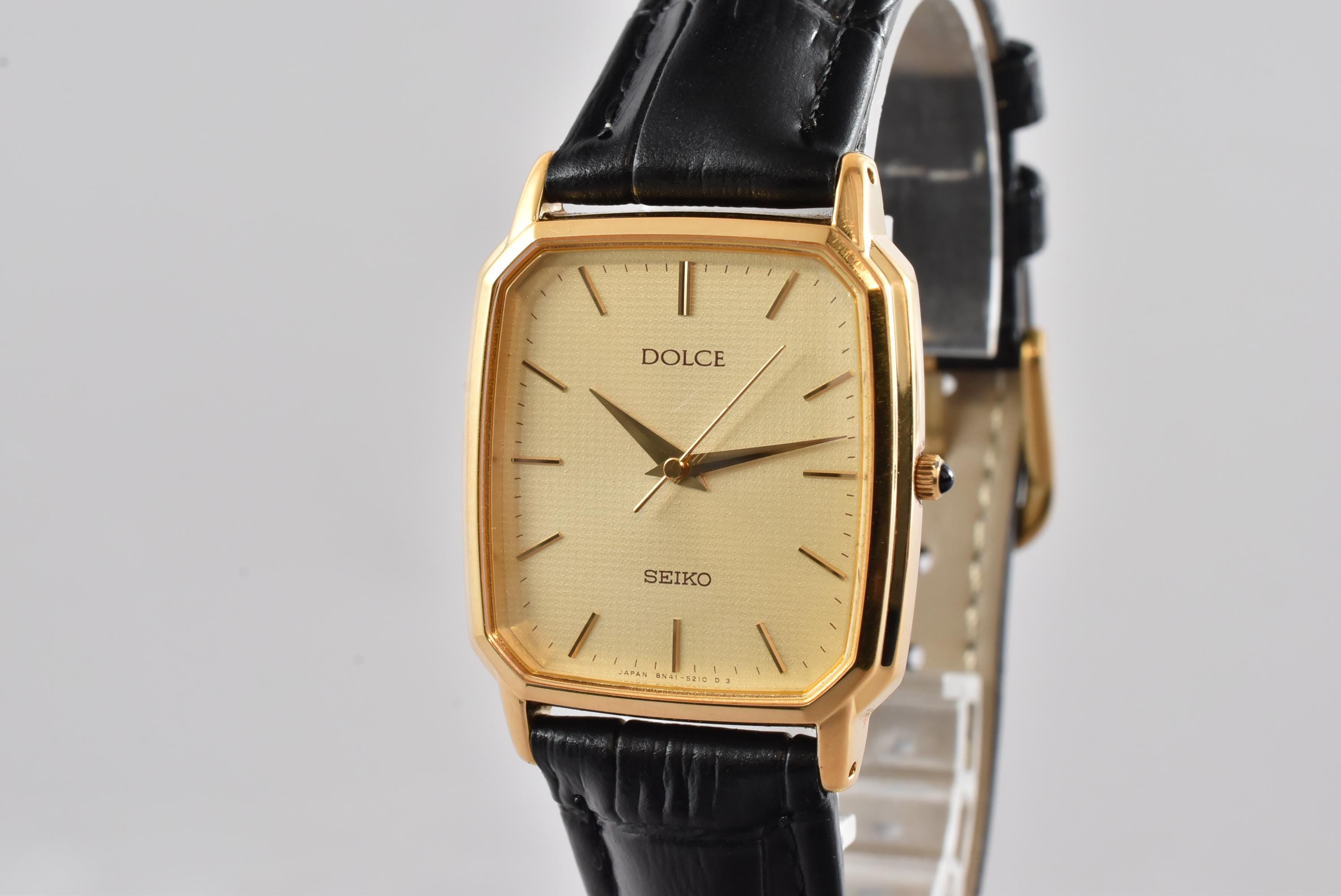 【希少・美品】オールドセイコー ドルチェ アイボリー クォーツ メンズ腕時計 Vintage 1995s Seiko Dolce Men's Watch With Box | Gold Tank Quartz
