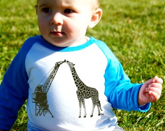 CLEARANCE! Mechanical Giraffe & Natural Crane Baby Baseball T-Shirt