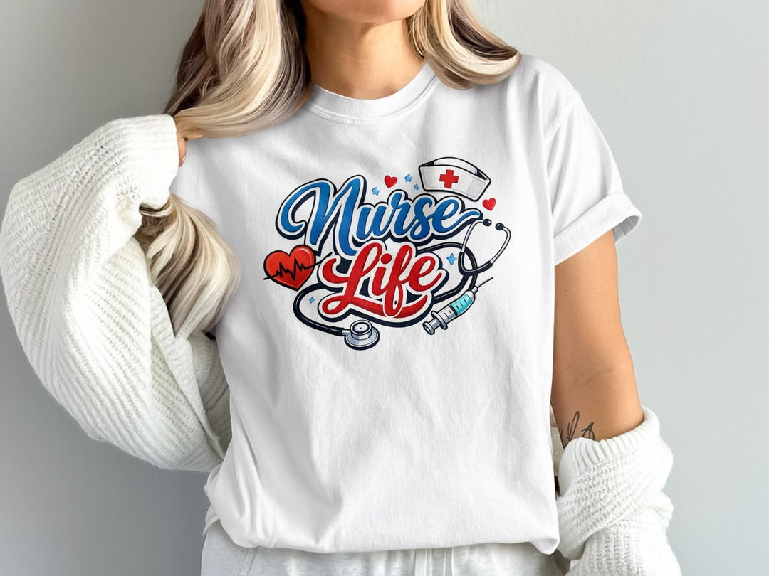 Nurse Life T-shirt, Stethoscope Syringe Graphic Tee, Healthcare Hero ...