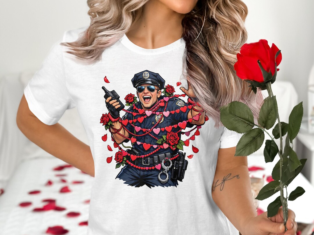 Romantic Police Officer T-shirt, Heart Roses Valentine's Day Gift Law ...