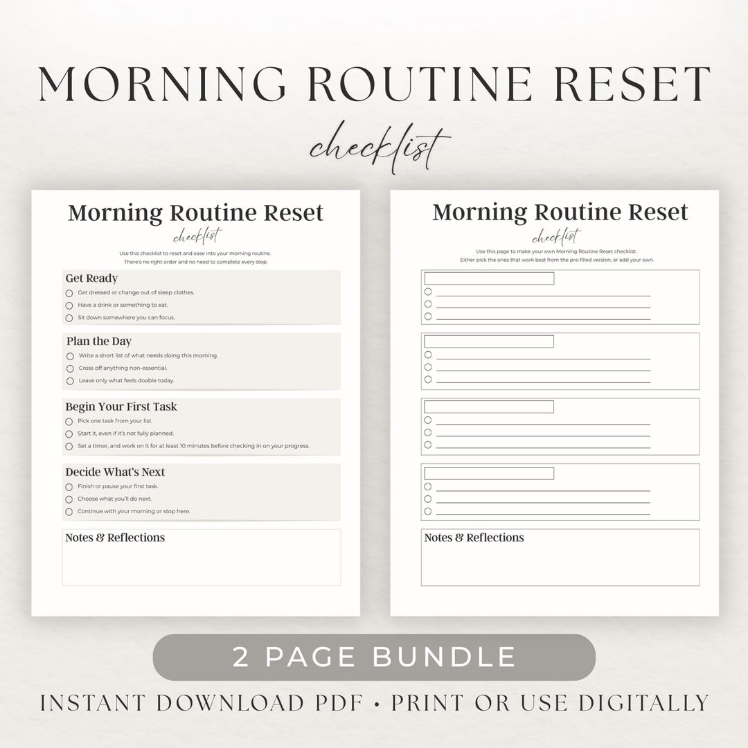 Morning Routine Reset Checklist Printable, Calm Daily Self-care Tool ...