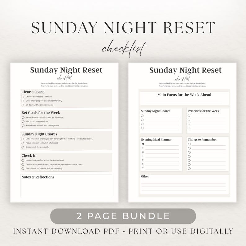 Sunday Reset Checklist.pdf Sunday Reset Checklist Printable | Weekly Reset Planner | Self Care ...