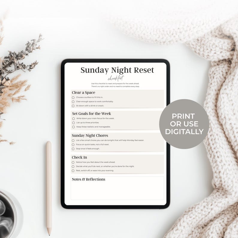 Sunday Reset Checklist Printable | Weekly Reset Planner | Self Care ...