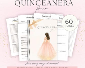 Quinceañera Planner | 60+ Page 15 Años Checklist | Editable Canva Template | Printable Planning Guide | Instant Download PDF