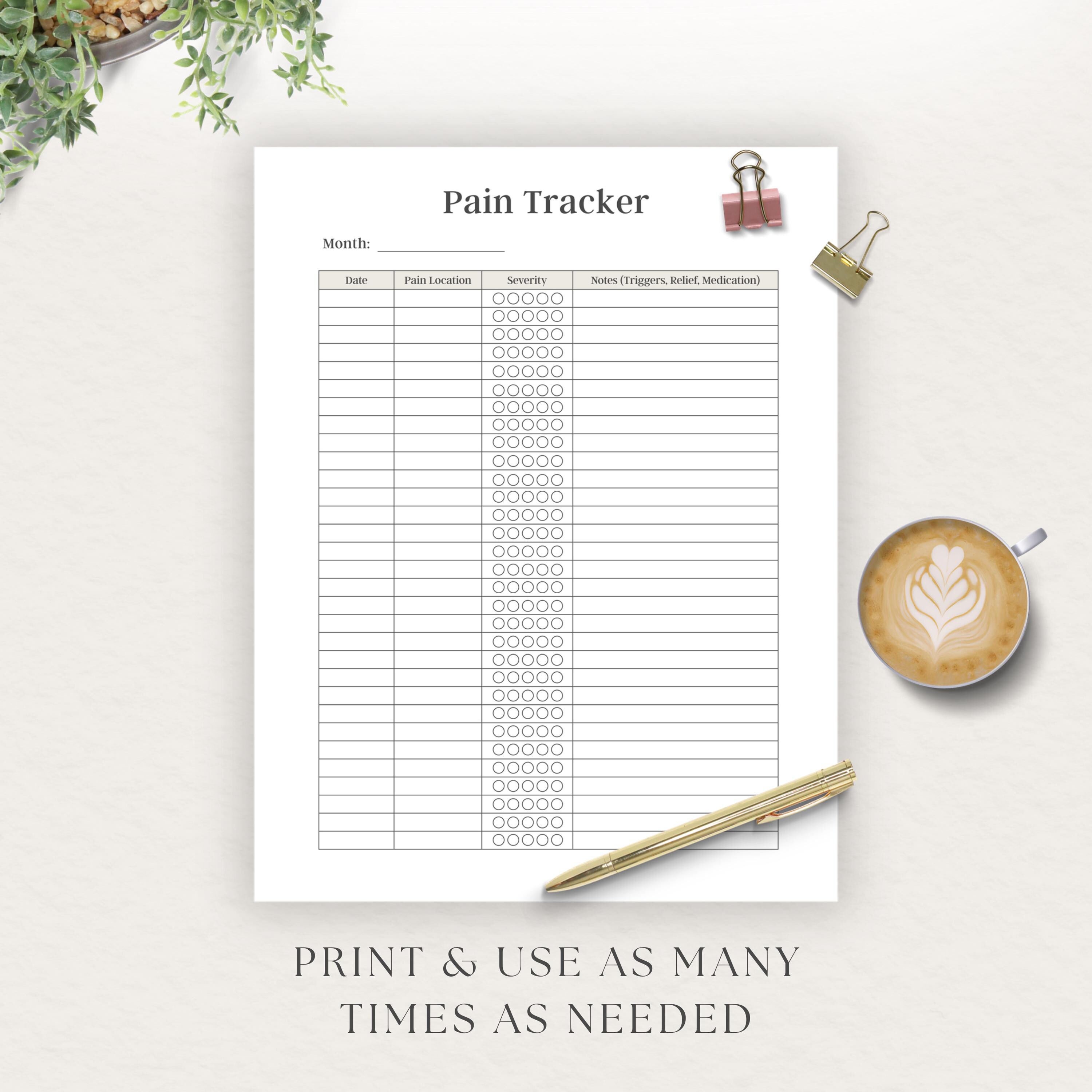 Fillable Pdf Pain Log Example Pain Tracker Printable | Chronic Pain Log | Health Planner Insert ...
