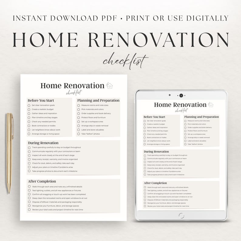 Home Renovation Checklist Printable, DIY Home Improvement Planner ...