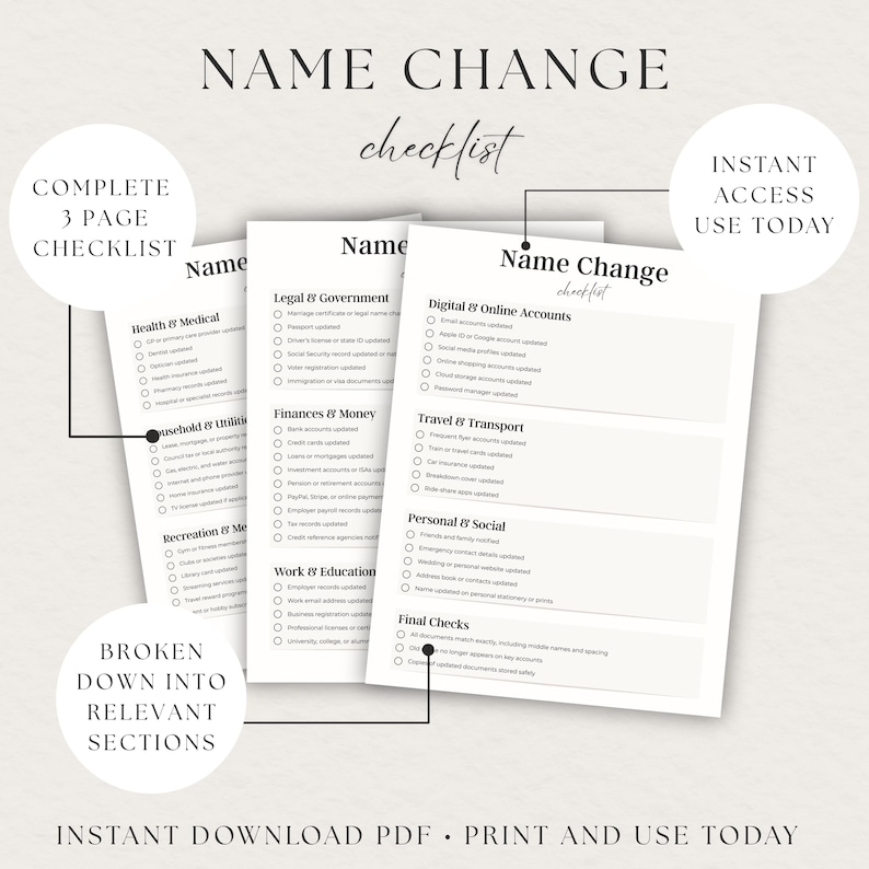 Name Checklist.pdf Name Change Checklist Printable | Newly Married Surname Tracker ...