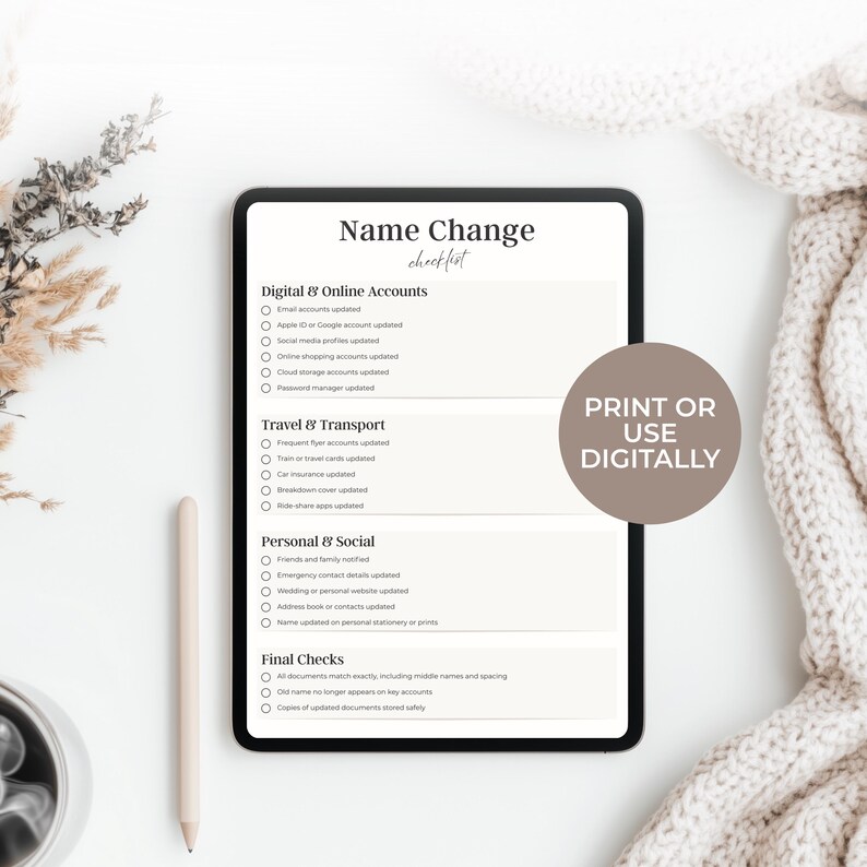 Name Checklist.pdf Name Change Checklist Printable | Newly Married Surname Tracker ...