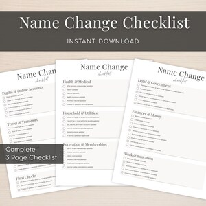 Lista de verificação para mudança de nome (imprimível) | Rastreador de sobrenome para recém-casados ​​| Planejador legal de mudança de sobrenome | Download instantâneo em PDF