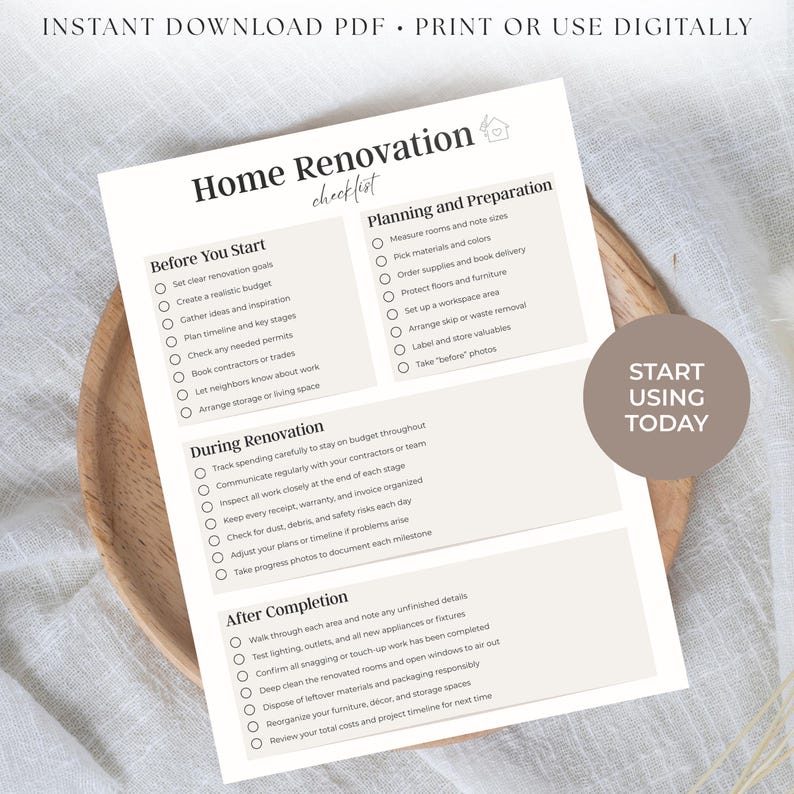 Home Renovation Checklist Printable, DIY Home Improvement Planner ...