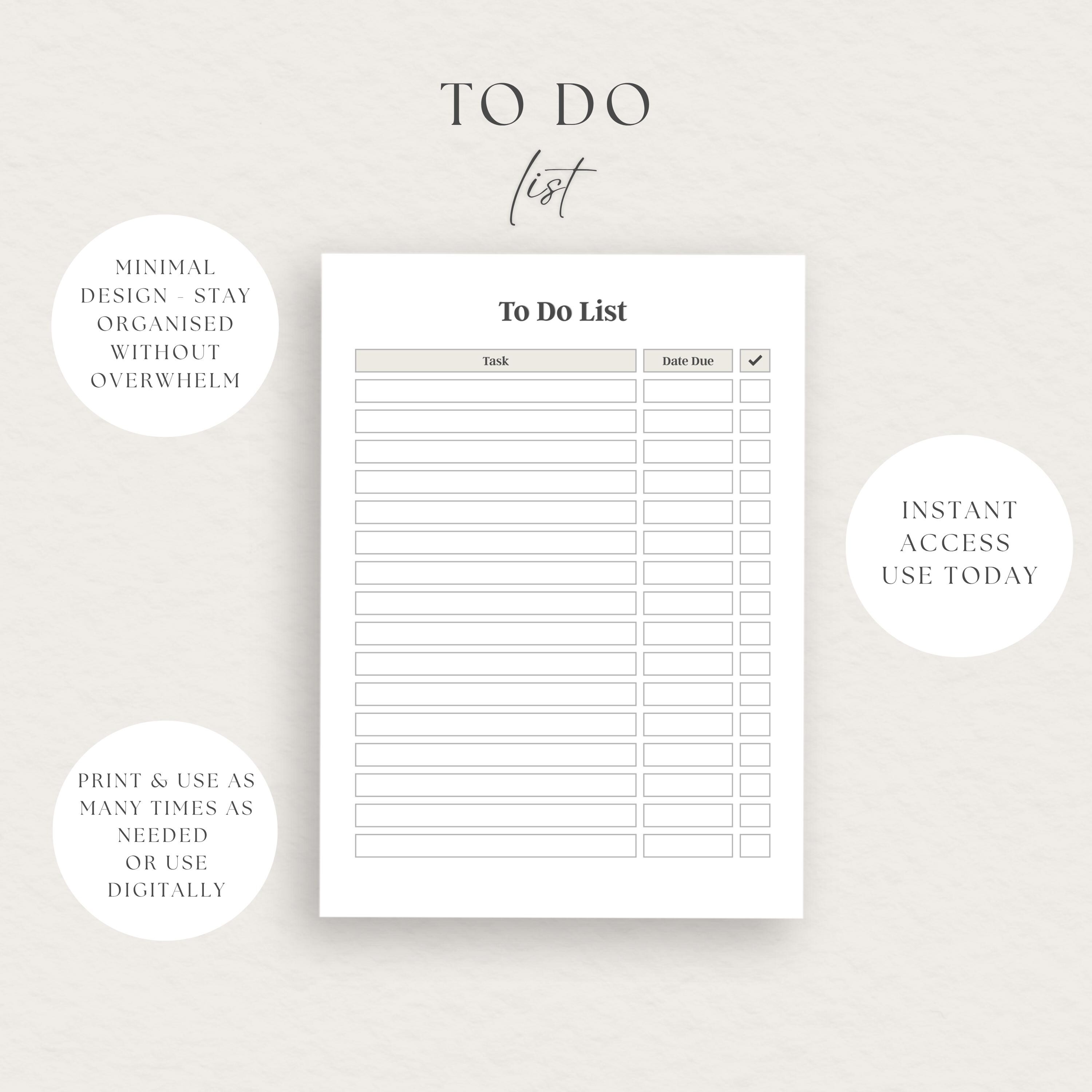 To Do List Printable PDF | Daily Task Tracker | Minimal Productivity ...