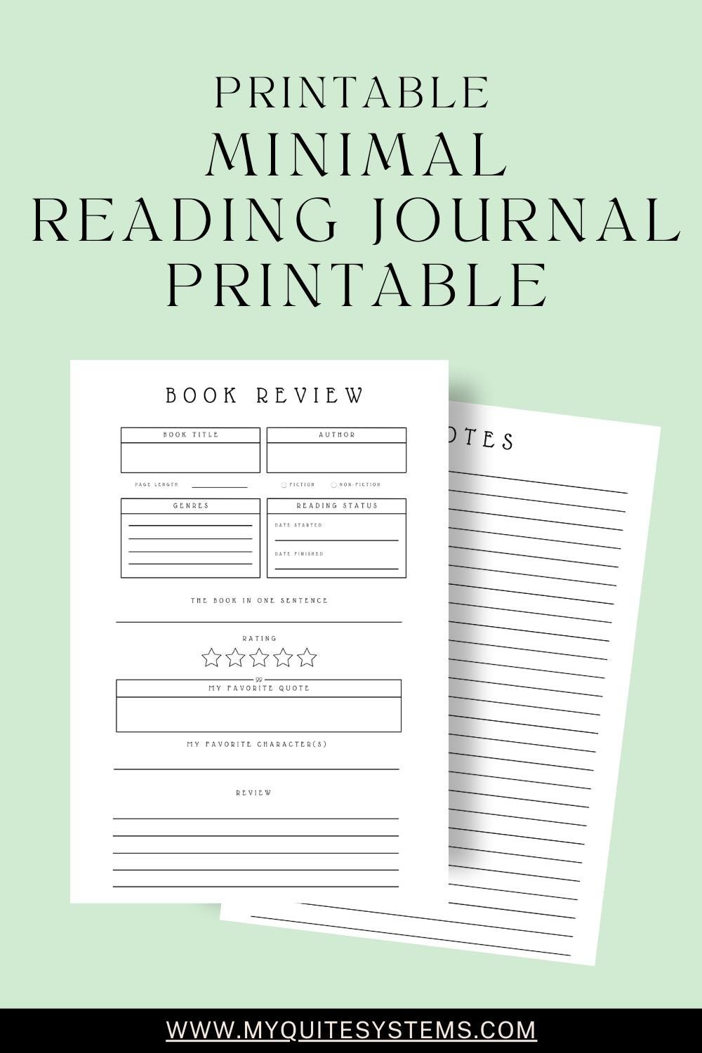 Minimal Reading Journal Printable | Book Tracker & Reviews | Simple ...