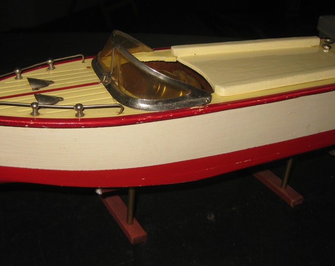 Japan Toy Pond Boat With Stand All Original 1950s ON SALE Collectible