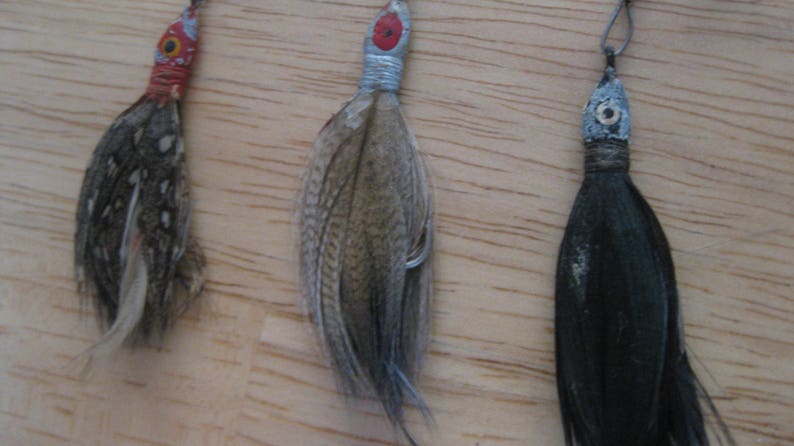 3 Lot Baby Weezel Feather Minnow Fly Rod Size collectible
