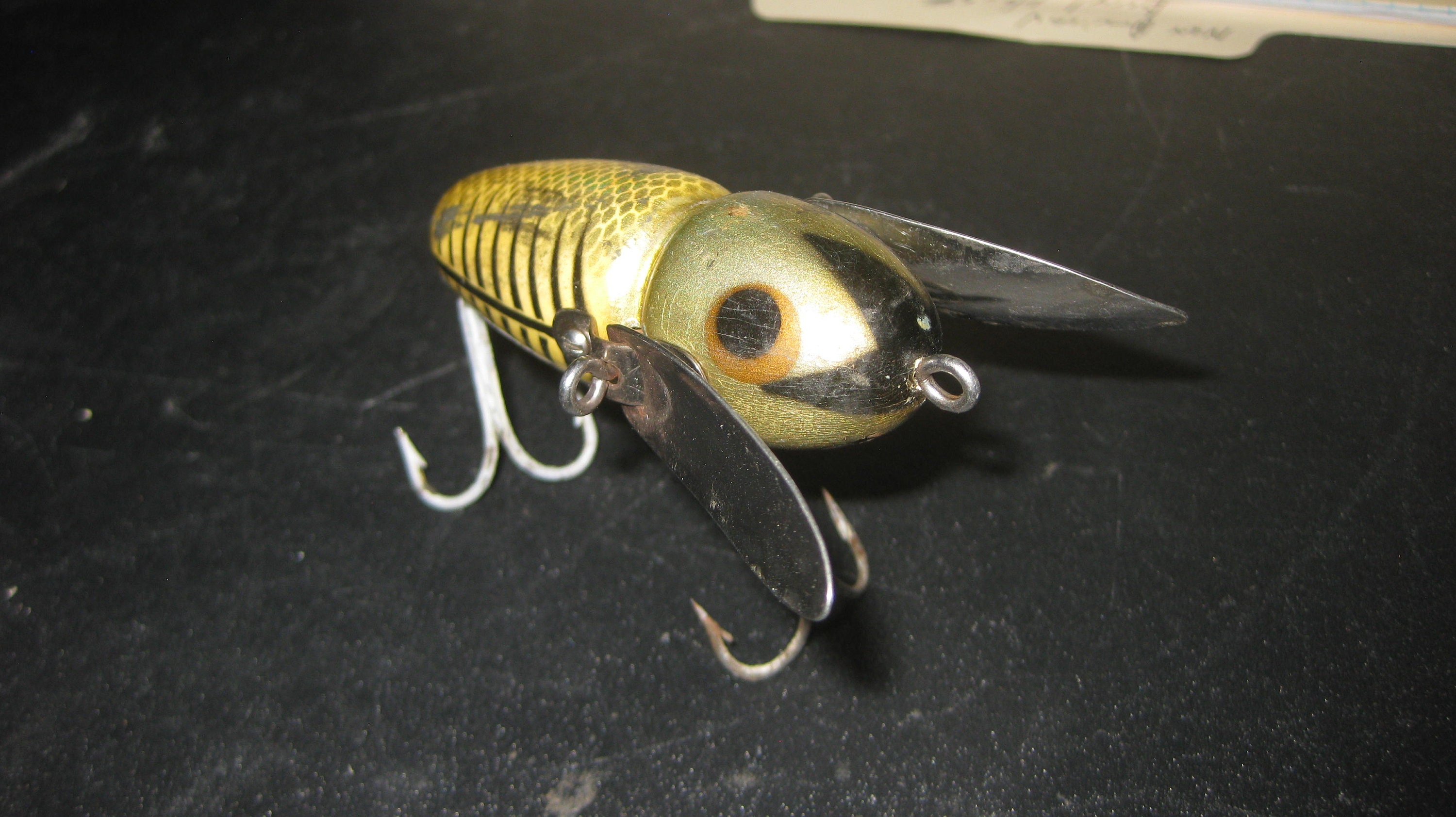 Antique Double Hook Heddon Wooden Tiny Crazy Crawler Fishing 