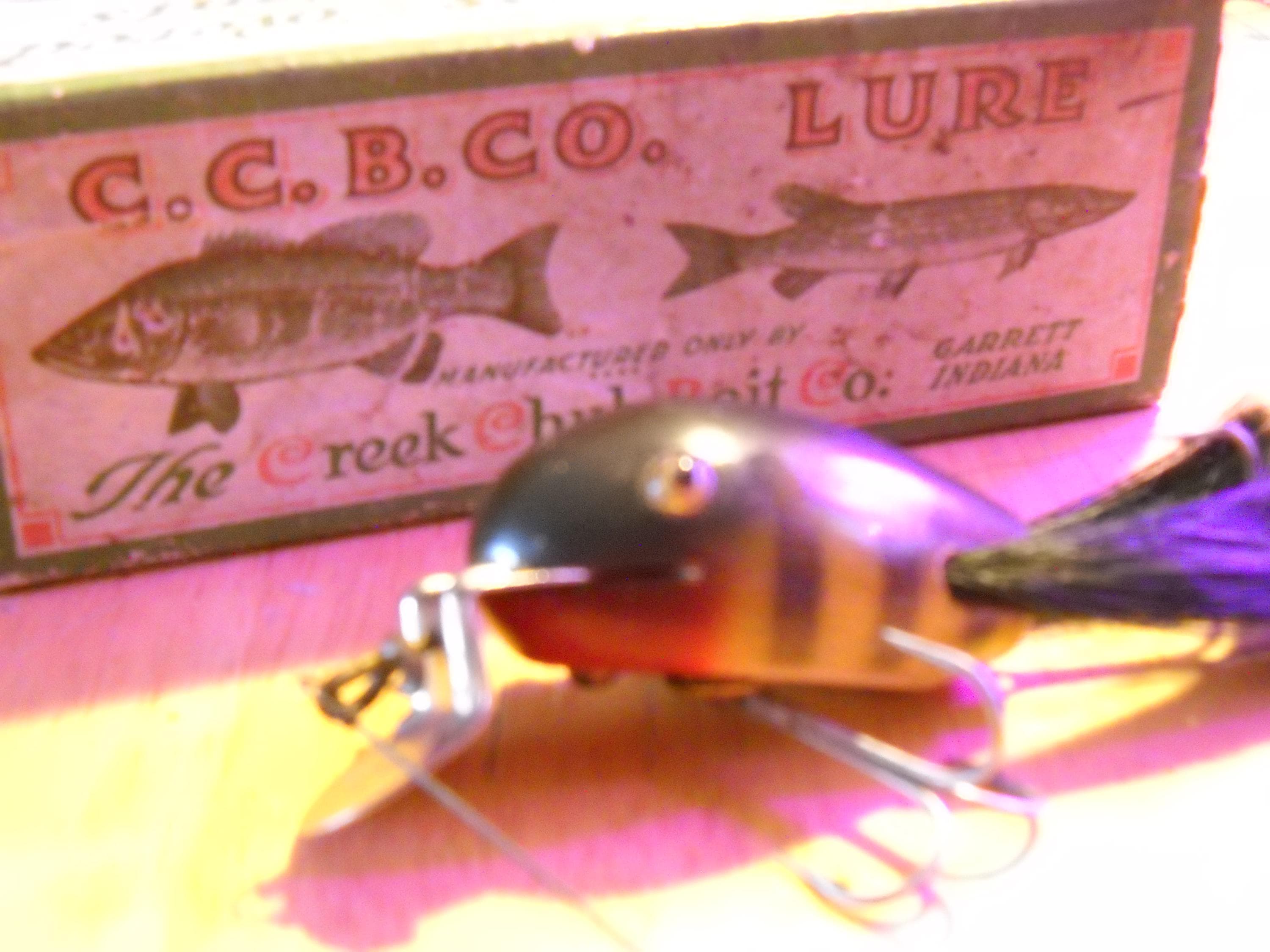 Vintage C.C.B.CO. Garrett, IND. Wood Fishing Lure Glass Eyes