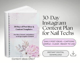 30-dagars Instagram-innehållsplan för nagelterapeuter | Idéer för dagliga inlägg + bildtexter | PDF-nedladdning