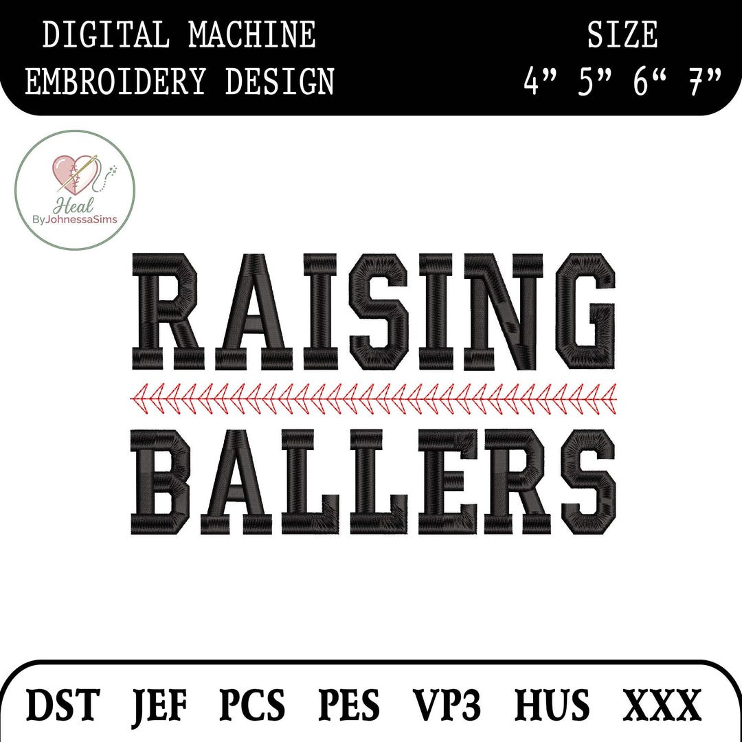 Raising Ballers Embroidery Design, Varsity Lettering, Baseball Stitch ...