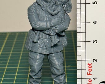 Unpainted G Scale figurine Firefighter holding child