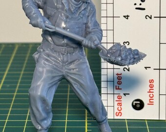 Unpainted G Scale figurine, shoveling coal