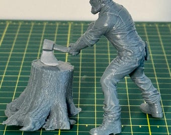 Unpainted G Scale figurine Lumberjack chopping wood