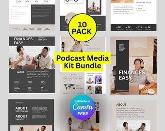 Podcast Media Kit Canva Templates That Includes 10‑Page Press Kit, One‑Sheet, One‑Page & Two‑Page Sponsor Deck for Podcasters