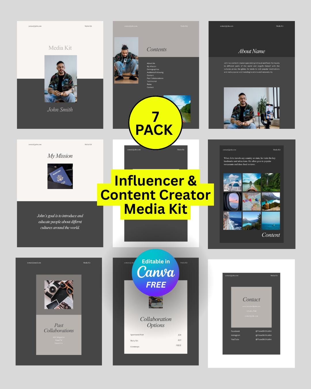 Influencer Media Kit Canva Template | 7‑page Creator Press Kit, UGC ...