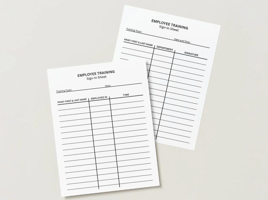 Training Sign In Roster Employee Training Sign‑in Sheet Templates | Printable & Canva ...