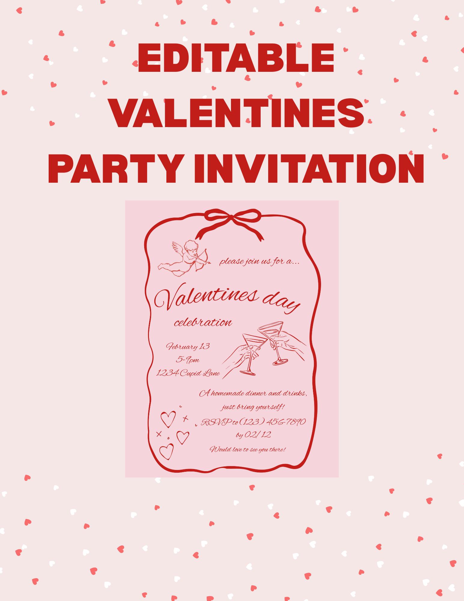 Digital Valentines Day Party Invitation Template, Editable and ...