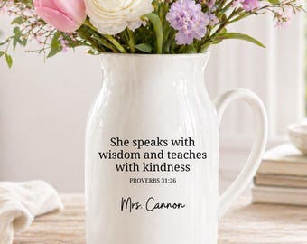 Personalized Christian Teacher Flower Vase, Church Teacher Gift, Teacher Appreciation Gift, Flower Vase For Christian Teacher, MM-FV40391