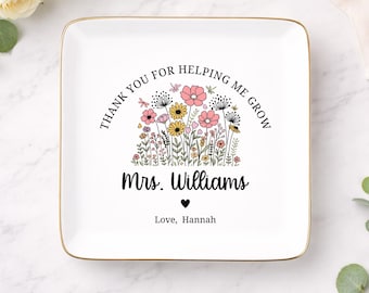 Personalized Teacher Jewelry Dish Gift, Thank You for Helping Me Grow Jewelry Dish, Teacher Appreciation Gift, MM-JT99940