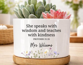 Personalized Christian Teacher Flower Pot, Church Teacher Custom Gift, Teacher Appreciation Gift, Journal For Christian Teacher, MM-CFP40293
