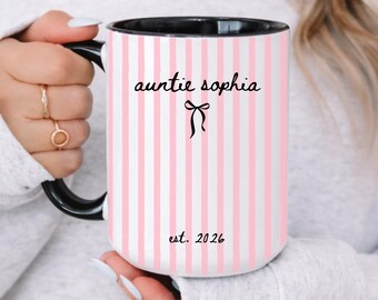 Personalized Auntie Mug, New Aunt Gift, Auntie Striped Mug, Baby Reveal Gift, Pregnancy Announcement Mug, Aunt To Be Gift