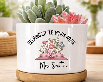Personalized Teacher Ceramic Pot Planter, Helping Little Minds Grow Planter, Teacher Appreciation Gift, End of Year Teacher Gift MM-CFP46283