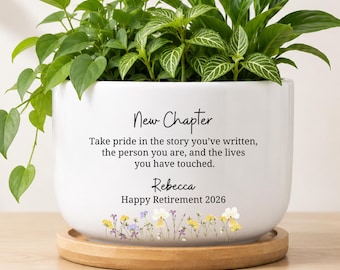 Personalized Happy Retirement Plant Pot, Retirement Gift for Women, Retirement Gift, Coworker Farewell, Retired Teacher Gift, MM-CFP90233