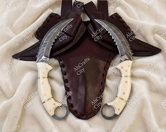 Hand Forged Damascus Karambit Knives Set – Dual Karambit Knife – Handmade Viking Knife – Damascus Steel Knife – Gift for Him
