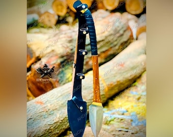 Hand Forged High Carbon Stee Viking Spear | 5160 Spring Steel 8” Blade | Rosewood Handle Spear with Leather Sheath | Gift For Him