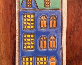 Ceramic Painted House, in Blue