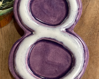 Ceramic Painted Number Tiles. Purple and White. Number 8
