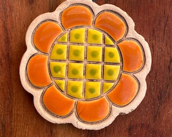 Ceramic Painted Flower, in Light Orange and Yellow