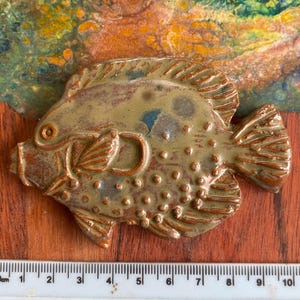 Large Ceramic Fish, in Mottled Antique Olive