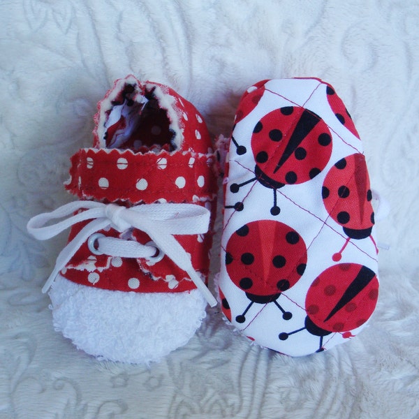 Baby Girl Tennis Shoes with Red Polka Dots and Ladybugs, 3 to 6 Months