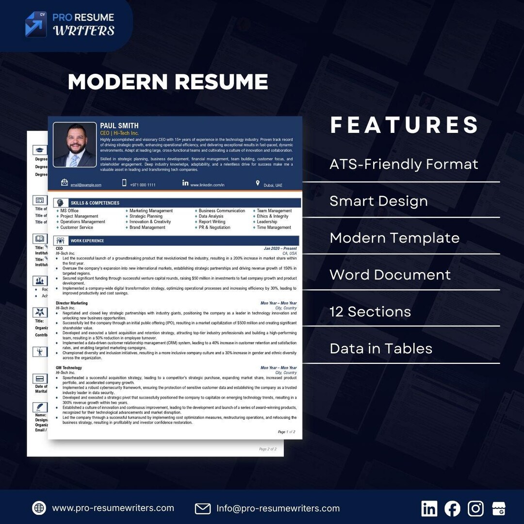 Professional Resume Word Template - Modern CV Template - Etsy