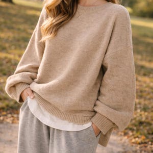 Suéter de punto extragrande para mujer: suéter holgado y acogedor, cuello redondo grueso y suave, invierno/otoño