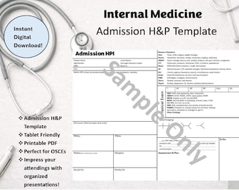 Modello di medicina interna H&P, documentazione per l'ammissione degli studenti di medicina (PDF stampabile)