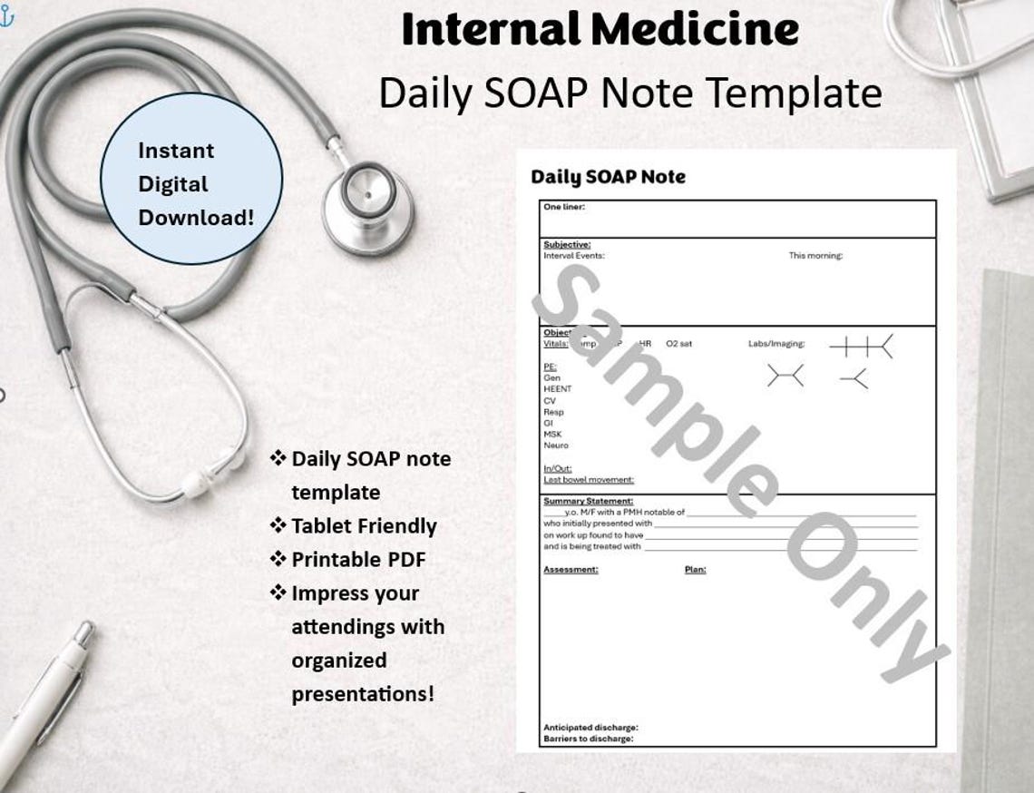 Internal Medicine Notes.pdf Internal Medicine Daily SOAP Note Template for Medical, PA and NP ...