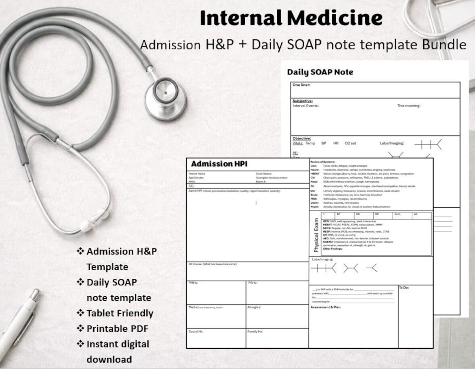 Hpi Paper.pdf Internal Medicine HPI + Daily SOAP Note Template (printable PDF) - Etsy