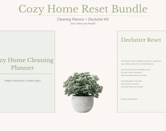 Paquete imprimible para un hogar acogedor y rejuvenecido / Planificador de limpieza + Kit para ordenar / Organización minimalista del hogar / Canva editable